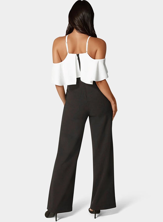 bebe Cold Shoulder Palazzo Leg Jumpsuit  - Image 4