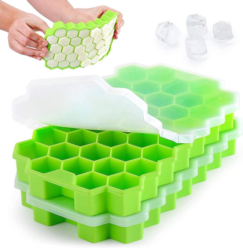 ALKAYAN Flexible Silicone Honeycomb 37 Cavity Ice Cube Tray with Lid Trays for Freeze... - Image 1