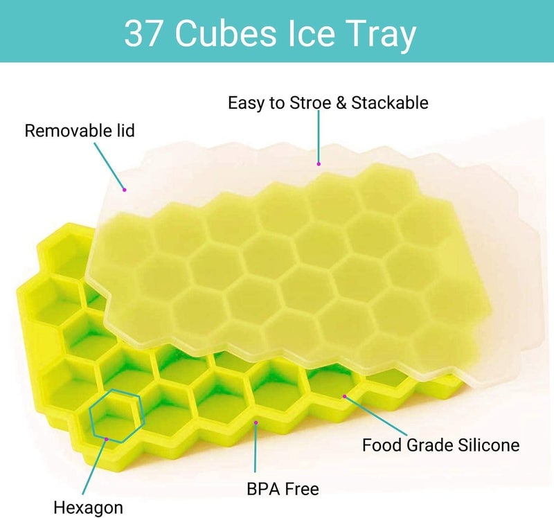 ALKAYAN Flexible Silicone Honeycomb 37 Cavity Ice Cube Tray with Lid Trays for Freeze... - Image 2