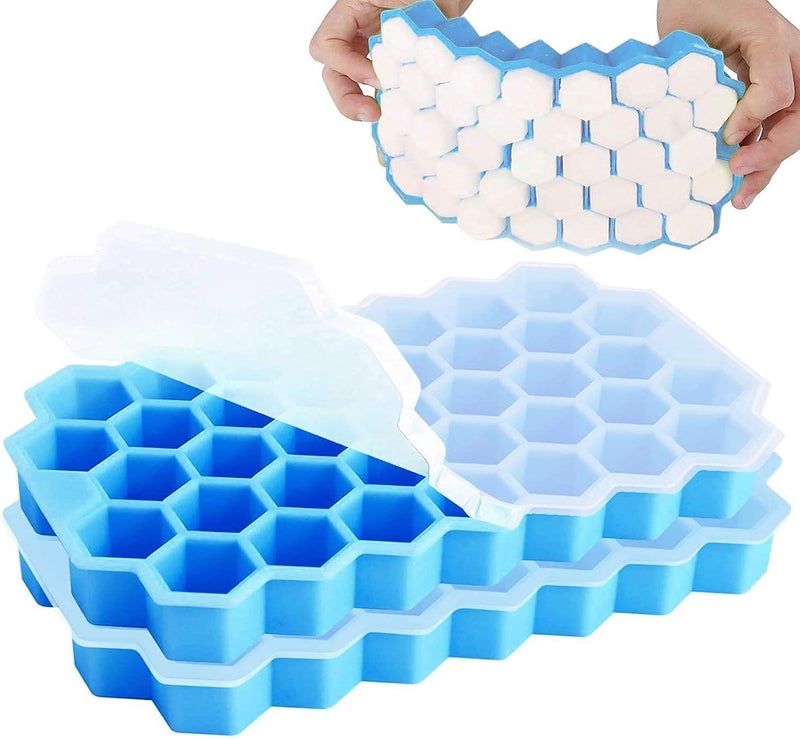 ALKAYAN Flexible Silicone Honeycomb 37 Cavity Ice Cube Tray with Lid Trays for Freeze... - Image 3