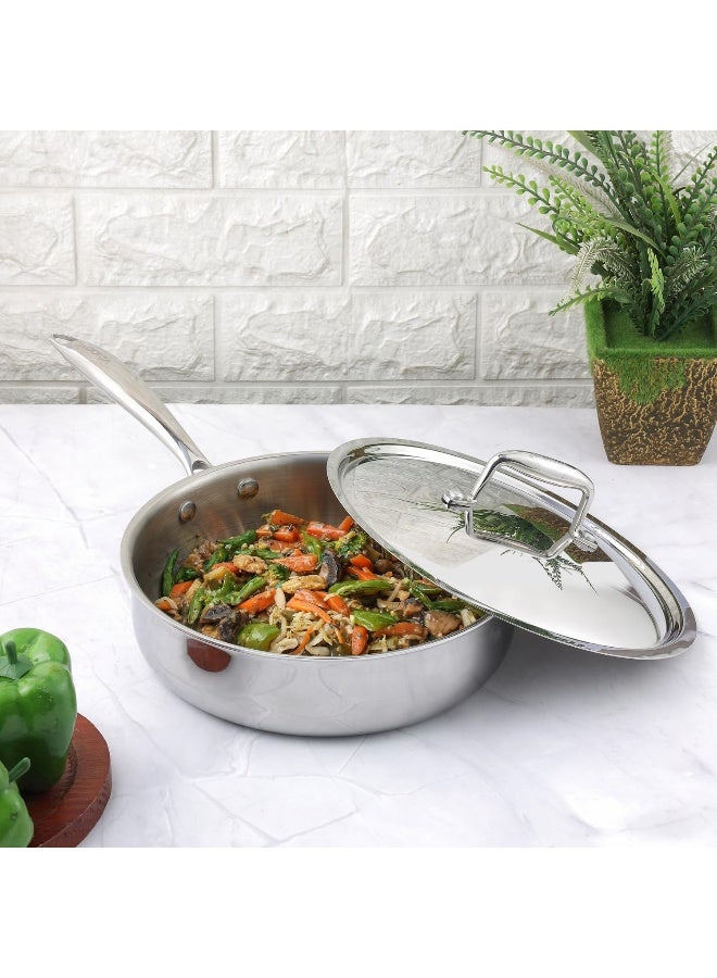 Vinod Platinum Tri ply Stainless Steel Induction Friendly Saute pan 2.6 Litre | Fry Pan with SS Lid- 24 cm, Silver - Image 2