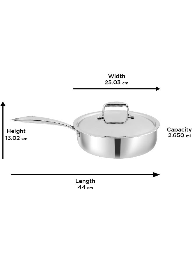 Vinod Platinum Tri ply Stainless Steel Induction Friendly Saute pan 2.6 Litre | Fry Pan with SS Lid- 24 cm, Silver - Image 3