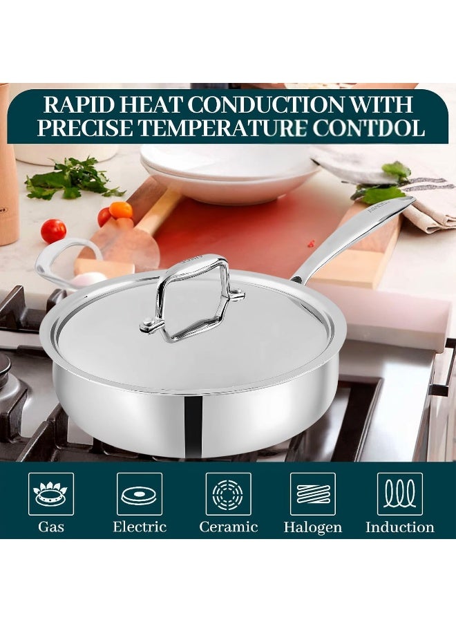 Vinod Platinum Tri ply Stainless Steel Induction Friendly Saute pan 2.6 Litre | Fry Pan with SS Lid- 24 cm, Silver - Image 4