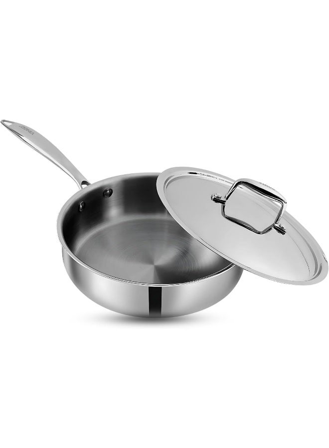 Vinod Platinum Tri ply Stainless Steel Induction Friendly Saute pan 2.6 Litre | Fry Pan with SS Lid- 24 cm, Silver - Image 1