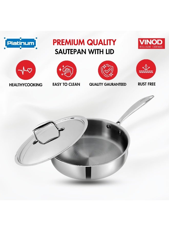 Vinod Platinum Tri ply Stainless Steel Induction Friendly Saute pan 2.6 Litre | Fry Pan with SS Lid- 24 cm, Silver - Image 5