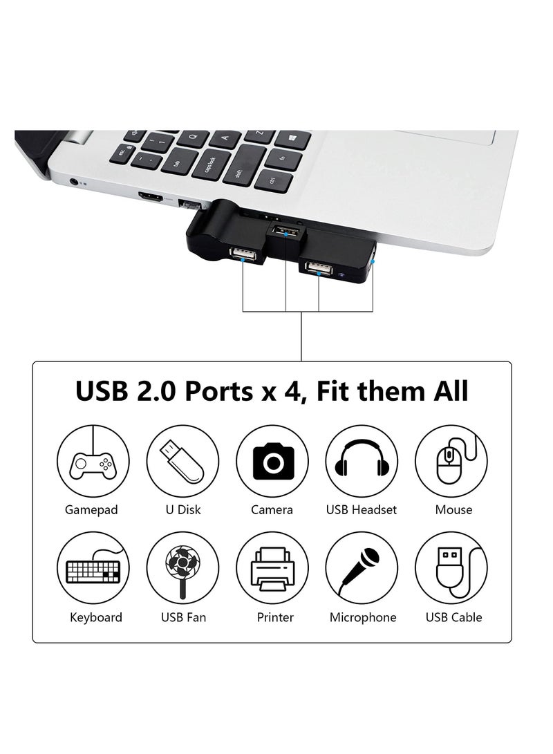 Excefore USB Hub, 4-Port Slim USB Splitter Degree rotatable USB Expansion allocator, for PC, Laptop, Keyboard, Mouse, Hard Drives and Other USB 2.0 Adapter - Image 3