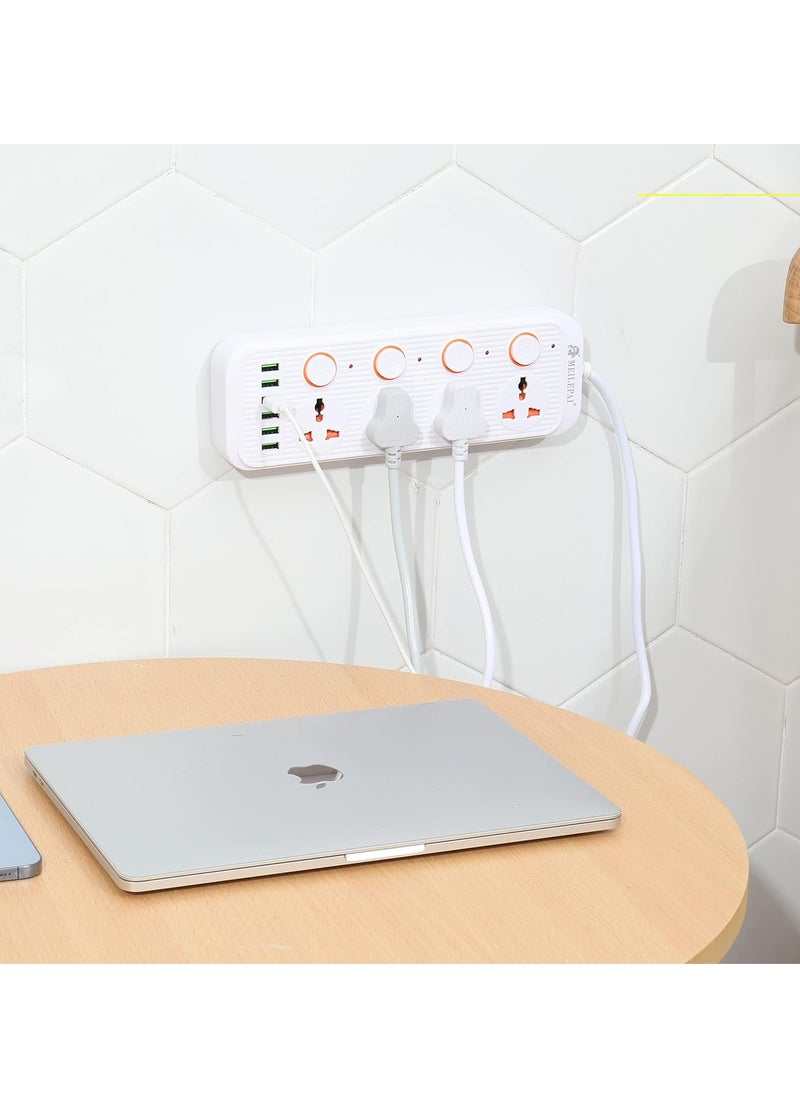 TYCOM Tycom Power Strip Surge Protector with USB- Extension Cord Flat Plug with Widely 4 AC Outlet and 6 USB, Small Desktop Station with 6 ft Power Cord, Compact Socket  - Image 2