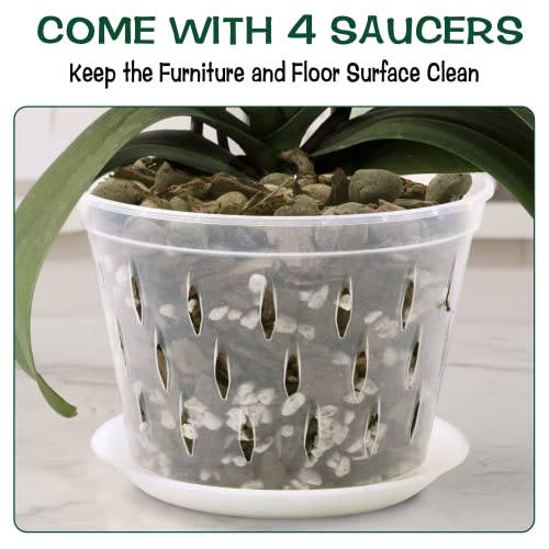 lanccona Orchid Pot, 8 Inch 4 Pack Orchid Pots with Holes and Saucers, Clear Plastic Orchid Pots - Image 4