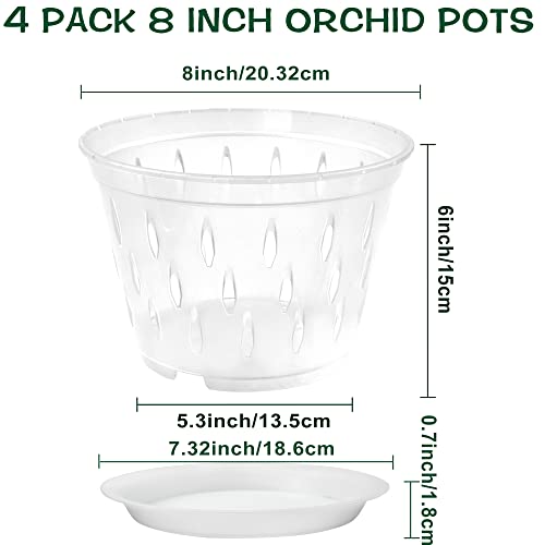 lanccona Orchid Pot, 8 Inch 4 Pack Orchid Pots with Holes and Saucers, Clear Plastic Orchid Pots - Image 2