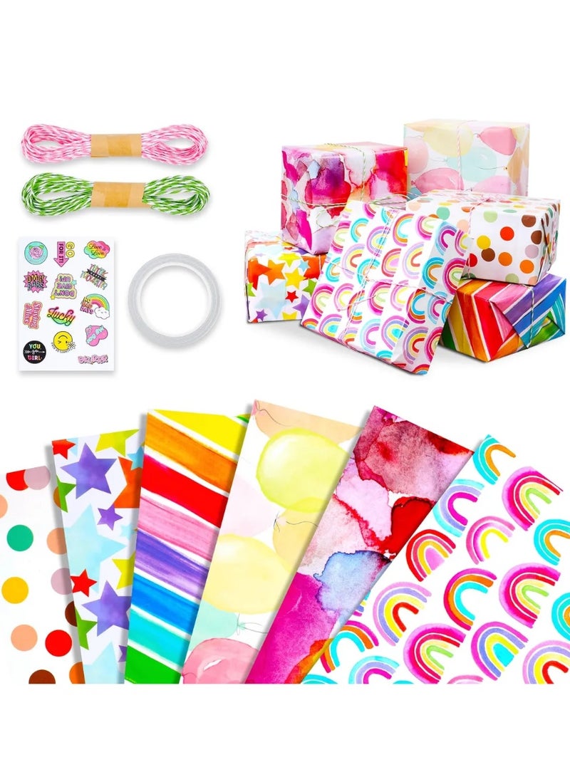 6 قطع من ورق تغليف الهدايا، ورق تغليف أعياد الميلاد مع شريط وملصق وشريط لاصق لأعياد الميلاد وحفلات الزفاف والأولاد والبنات والأطفال والرجال والنساء في جميع المناسبات - Image 1