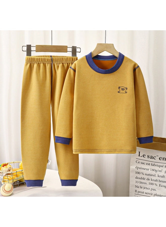 Children's Boneless Velvet Middle-high Collar  Clothes And Pants Suit Men's And Women's Striped Thickened Thermal Underwear Suit