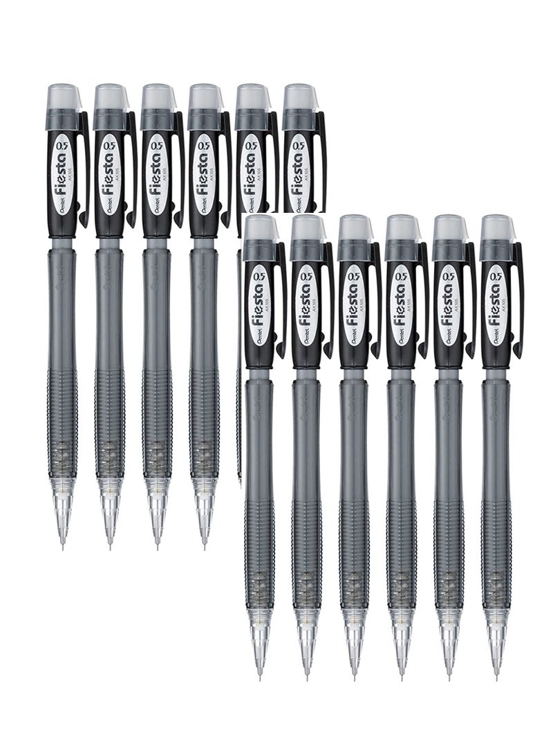 Pentel قلم رصاص ميكانيكي فييستا برأس 0.5 مم، 12 قطعة، جسم أسود - Image 1