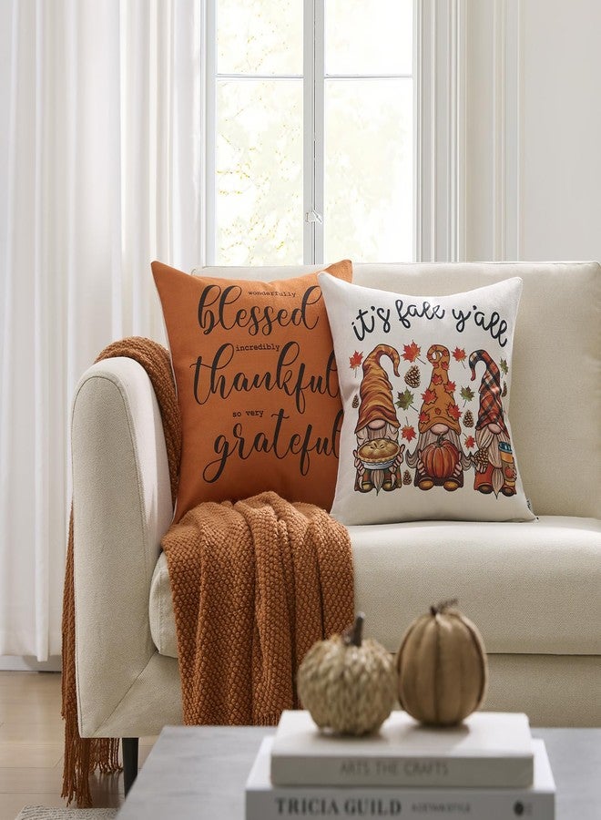Meekio Set of 4 Fall Pillow Covers 18 x 18 Linen Pillow Covers with Pumpkin Truck Print, Fall Decorations for Home, Thanksgiving Gifts - Image 3