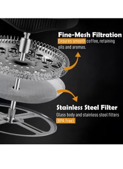 Any Morning French Press Coffee and Tea Maker, 600ml / 20oz / 3 Cups, Fine Mesh Stainless Steel Filters, Borosilicate Glass Tea Press, Portable, Easy to Clean - FF084  - Image 5