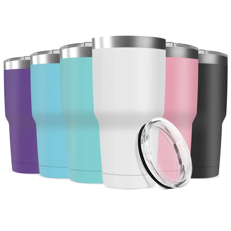 Deitybless 30oz Stainless Steel Travel Mug with Lid 6 Pack Double Wall Vacuum Insulated Bulk Tumbler Powder Coated Coffee Cup Suitable for Vehicle Cup HoldersAssorted Colors