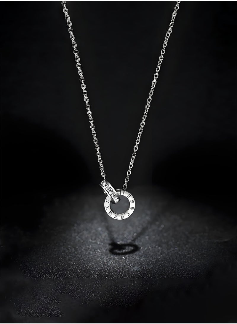 KevKev Elegant Titanium Steel Necklace with Roman Numeral Pendant - Hypoallergenic and Durable Jewelry for His Hers  - Image 1