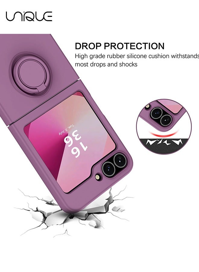 Unique For Samsung Galaxy Z Flip 6 Case - with Ring Stand Shockproof Full Body Protection Phone Case for Galaxy Z Flip 6 5G 6.7 Inch - Purple - Image 3