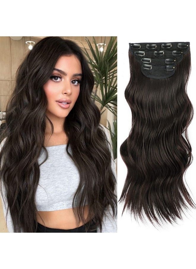 Vigorous - Dark Brown Hair Extension Thick Wavy Clip In Hair Extensions 20 Inch For Full Head - Image 1
