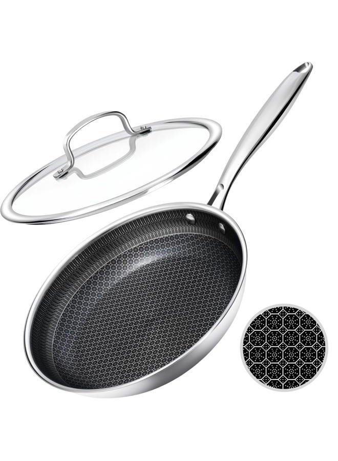 USELUCK Nonstick Frying Pans with Lid,Stainless Steel Skillet with Honeycomb Surface,Dishwasher-Friendly,Oven-Safe,Induction Compatible,PFAS-FREE,Non-Toxic,Compatible with All Cooktops.(12 IN&LID) - Image 1