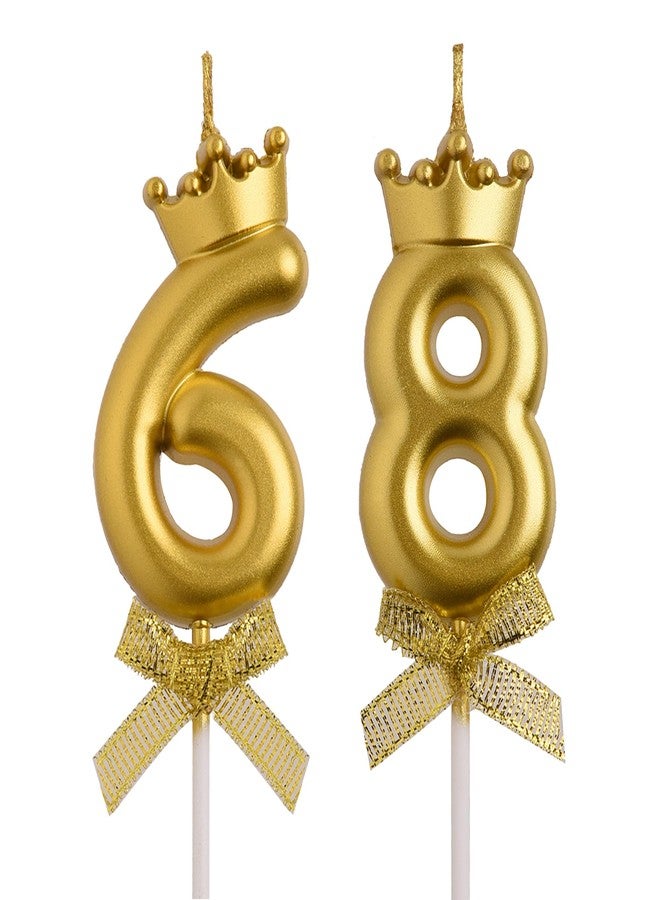 شموع عيد ميلاد AOOLADA للذكرى 68 و86، شموع ذهبية لتزيين كعكة عيد الميلاد برقم 86 و68، هدايا زينة حفلات عيد الميلاد للنساء والرجال - Image 1