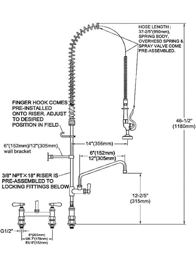 SOFIA REFRIGERATION Commercial Kitchen Sink Faucet Deck Mounted Type with Pull Down Pre-Rinse Sprayer - Image 2