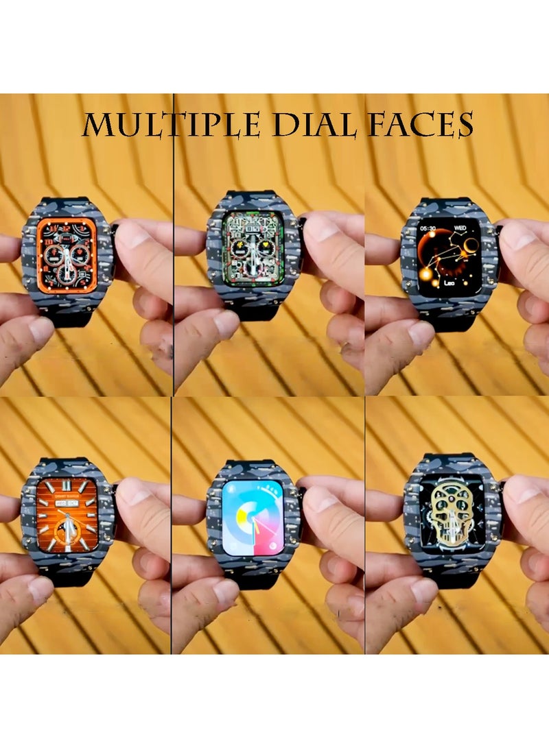 Telzeal Germany TC6 Richard Camouflage Watch With 3 Pair Straps With In Built Protection Case and Wireless Charger For Men's and Boys Black - Image 4