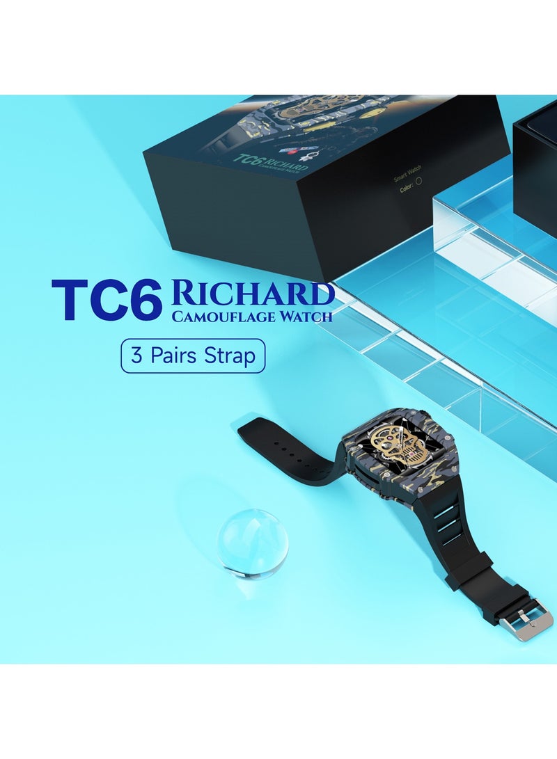Telzeal Germany TC6 Richard Camouflage Watch With 3 Pair Straps With In Built Protection Case and Wireless Charger For Men's and Boys Black - Image 3