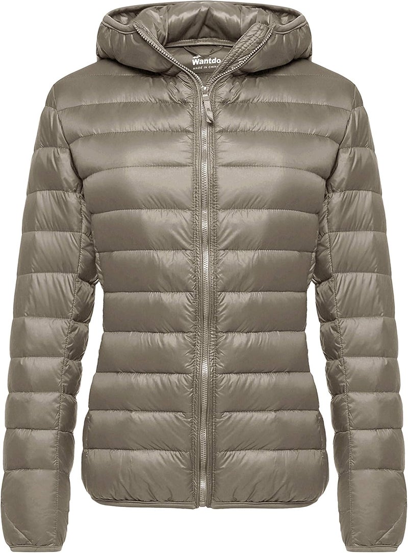 Wantdo Women's Hooded Packable Ultra Light Weight Short Down Jacket - Light Khaki - Image 1