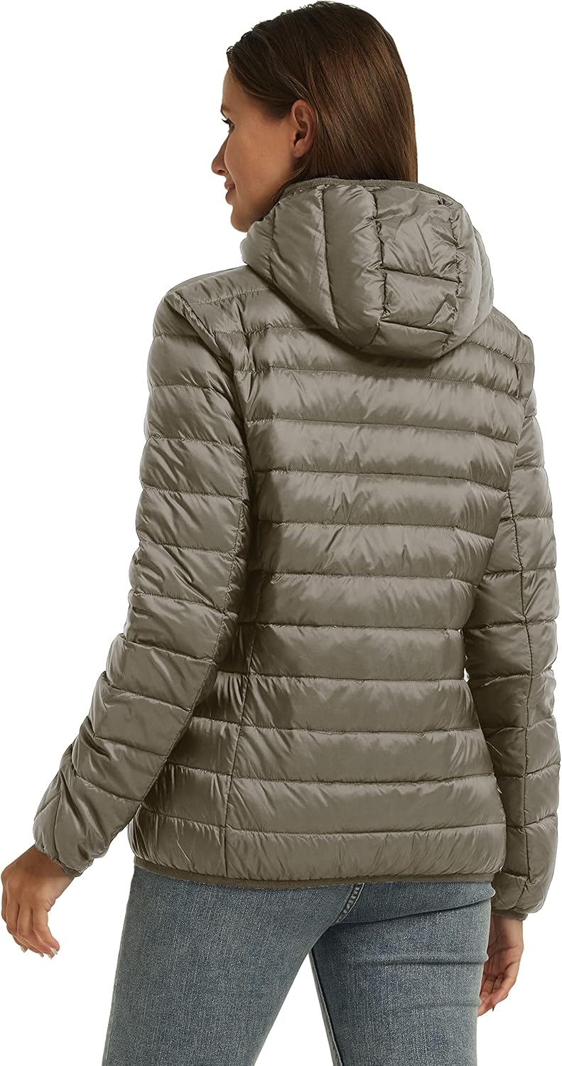 Wantdo Women's Hooded Packable Ultra Light Weight Short Down Jacket - Light Khaki - Image 2