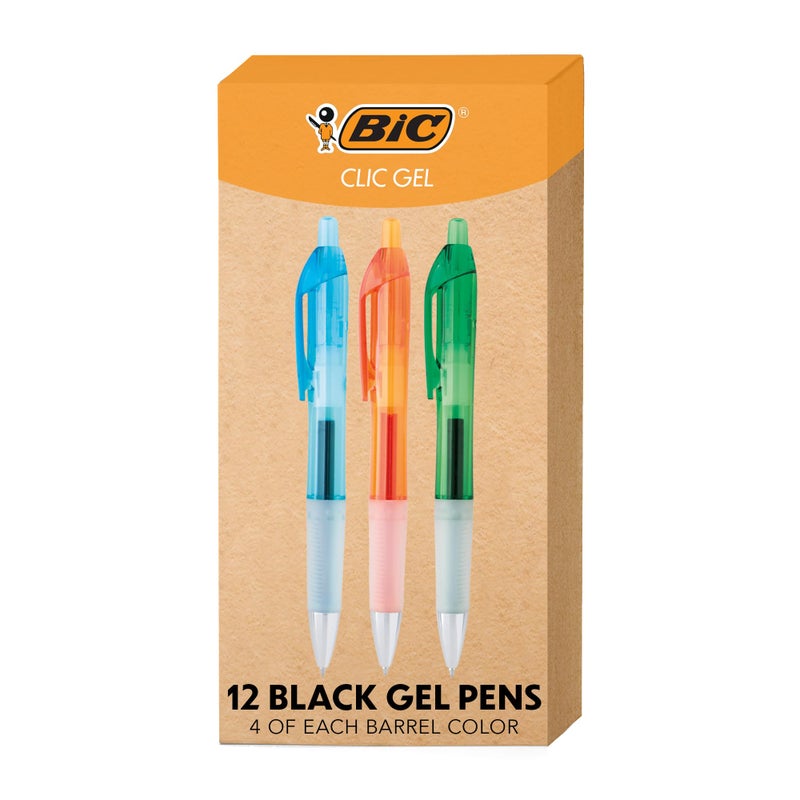 BIC Intensity Clic Black Gel Pens, Medium Point (0.7mm), 12-Count Pack, Retractable Gel Pens With Comfortable Grip (packaging may vary) - Image 1