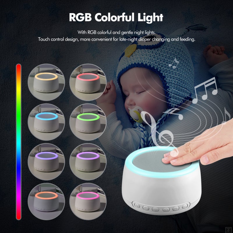 White Noise Machine: 1200mAh Rechargeable Battery 30 Soothing Sounds Touch Control Night Light - 27 Level Volume 30/60Min Timer Portable Design for Baby Sleep Travel Home Use - Image 4