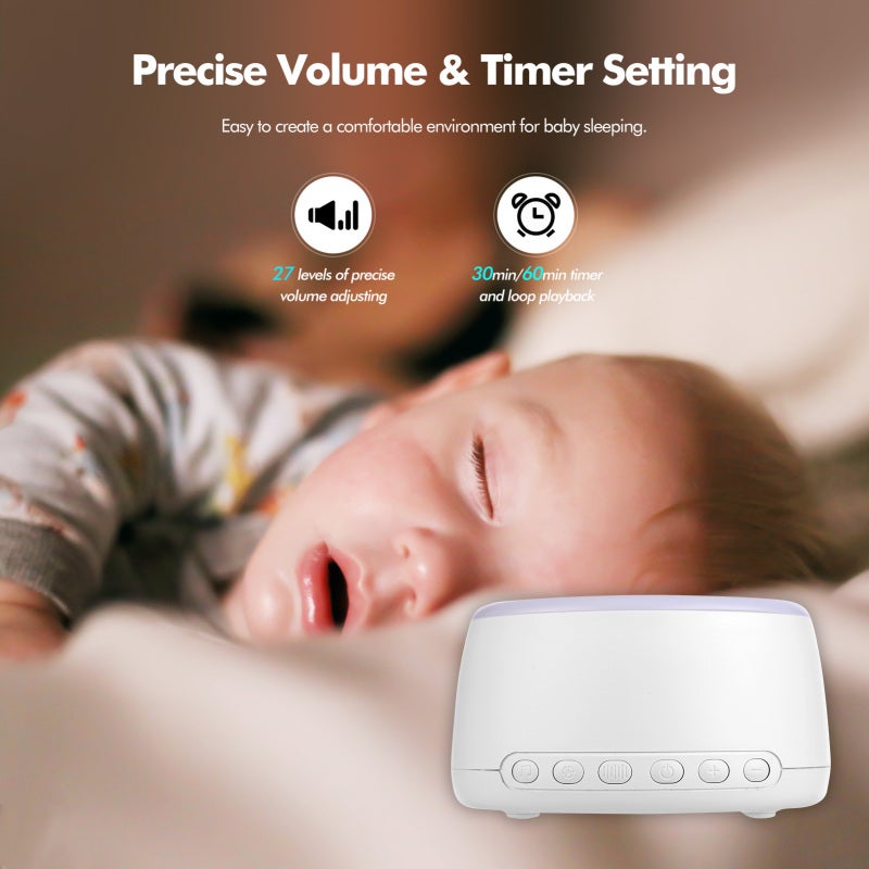 White Noise Machine: 1200mAh Rechargeable Battery 30 Soothing Sounds Touch Control Night Light - 27 Level Volume 30/60Min Timer Portable Design for Baby Sleep Travel Home Use - Image 2