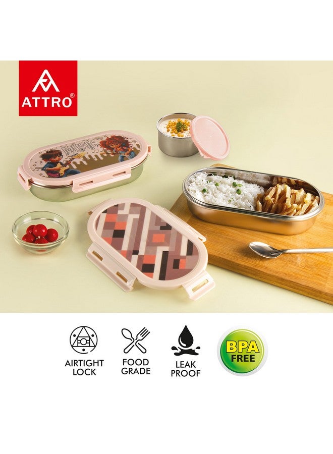 Attro Pluto Stainless Steel Lunch Box with 1 Small Container Airtight Leak-Proof Food Grade - Grey 540ml+170ml - Image 2