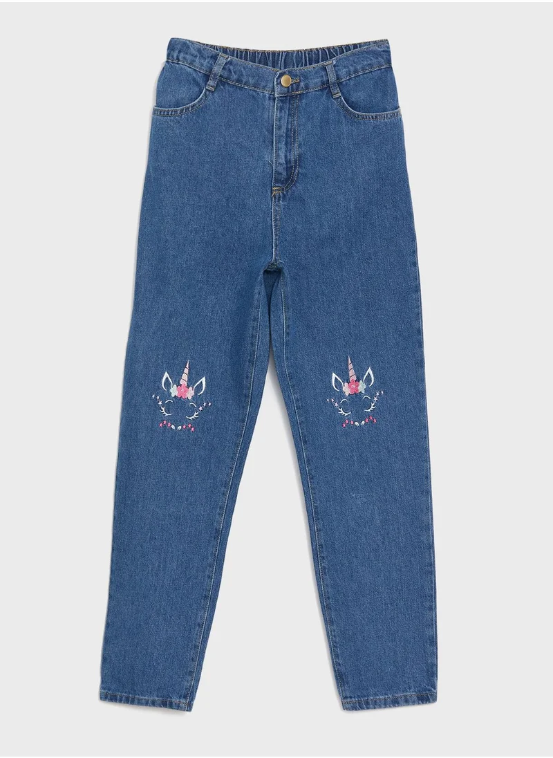 LC WAIKIKI Youth Embroidered Mom Fit Jeans