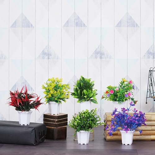 Dekorly Wild Artificial Flower Plants Cute Hexa Pot|Faux Flower Plant Home Office Decor|Tabletop & Desk Decoration|Artificial Flower Balcony Decor|Pack Of 8 (Pack Of 6) - Plastic,Multicolor - Image 1