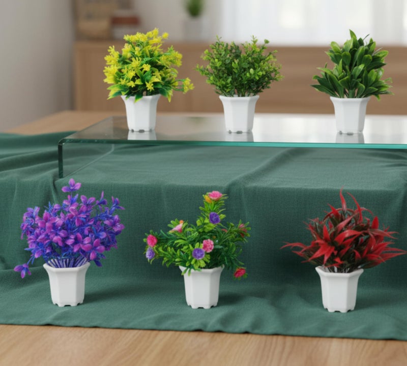 Dekorly Wild Artificial Flower Plants Cute Hexa Pot|Faux Flower Plant Home Office Decor|Tabletop & Desk Decoration|Artificial Flower Balcony Decor|Pack Of 8 (Pack Of 6) - Plastic,Multicolor - Image 4