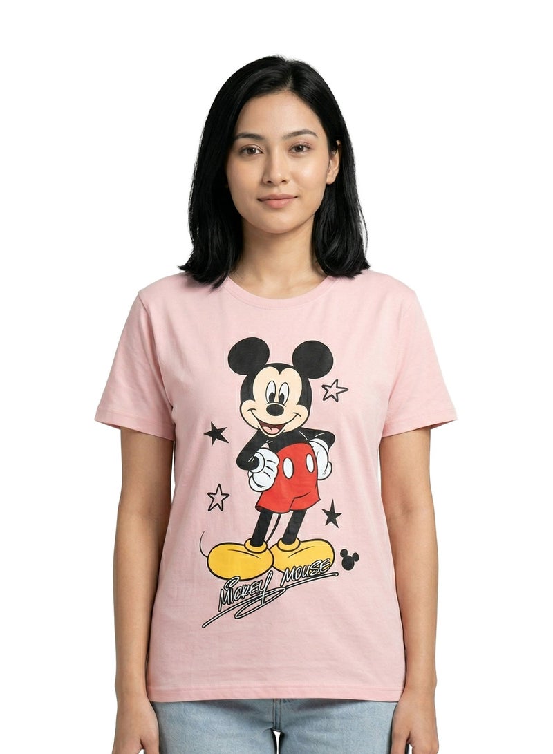 Disney Women’s Disney Mickey Mouse Graphic Printed Pink T-Shirt - Image 1