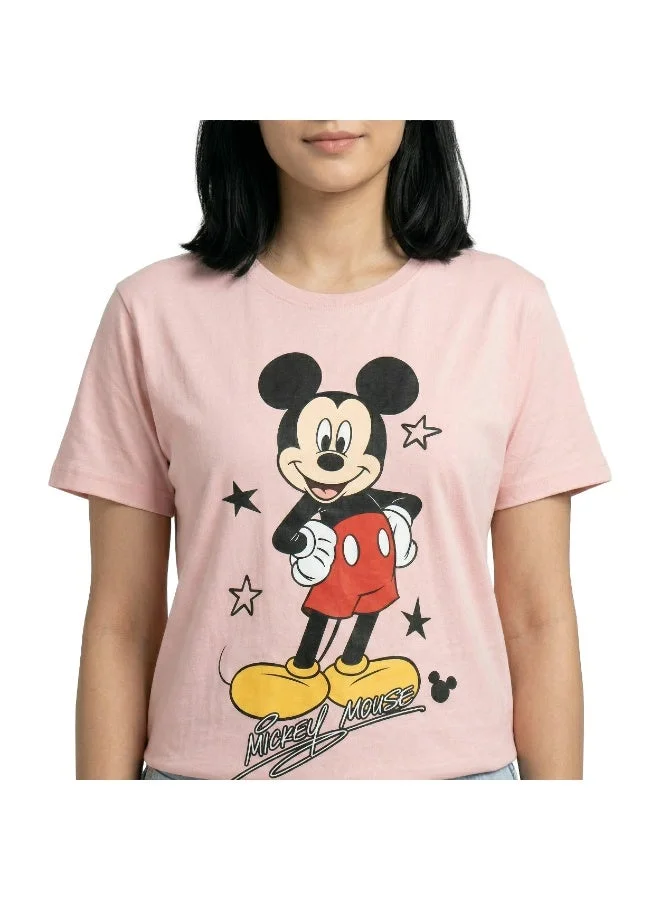 Disney  Women’s Disney Mickey Mouse Graphic Printed Pink T-Shirt for Women | Best Price UAE
