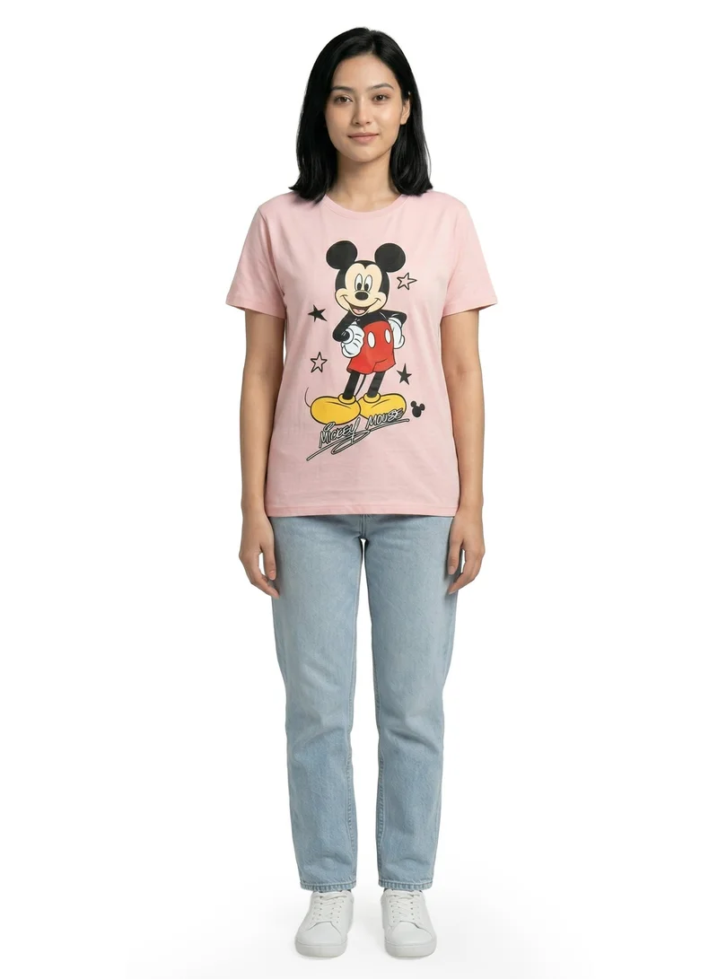 Disney  Women’s Disney Mickey Mouse Graphic Printed Pink T-Shirt for Women | Best Price UAE