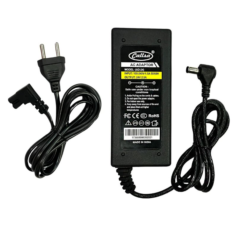 Callsa 24v 2.5amp AD-24 Piano Adapter, 24V 2.5Amp Power Adapter AD 24 for Digital Keyboard, Piano Adapter and Musical Instrument (Black) - Image 1