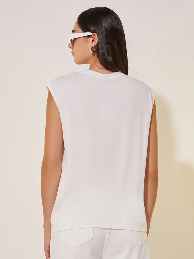 Take Two Take Two Floral Embroidery Detail Sleeveless T-Shirt