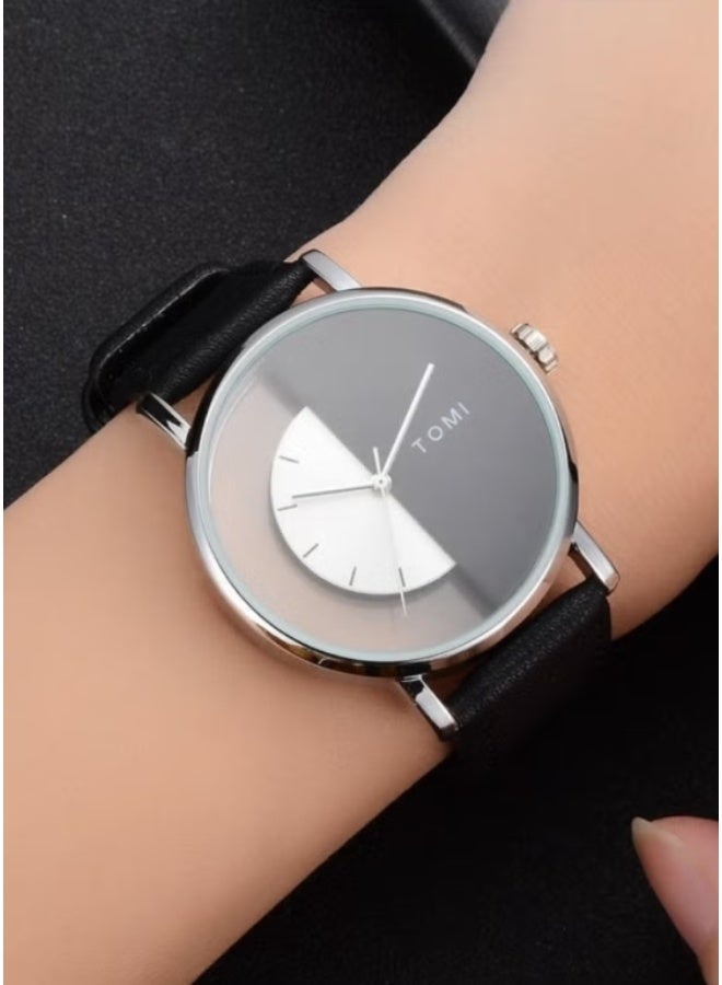 TOMI A unisex wrist watch with black leather strap for men and women - Image 4