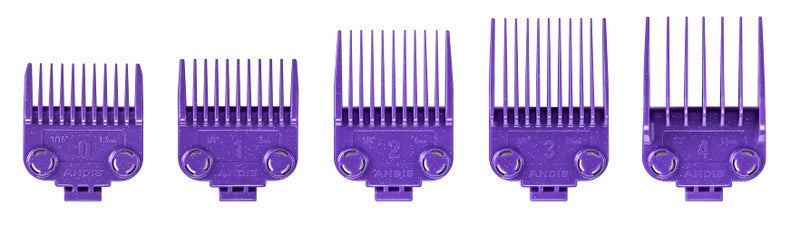 Andis 560997 OG Master Dual Magnet Attachment Clipper Guard Set, 5-Pack, Purple - Image 1