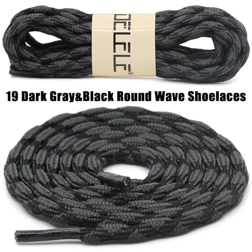 DELELE 2 Pair Round Wave Non-slip Antiskid Outdoor Mountaineering Climbing Shoe Laces Dark Gray&Black Hiking Shoelaces Men Women Shoestrings-63 inch - Image 2