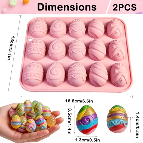 Wavlakth Easter Egg Chocolate Molds Silicone, 2 Pack Egg Shaped Silicone Baking Mold for Spring Party Easter Treats & Craft Gifts DIY Chocolate Candy Gummy Jelly Ice Tray Fondant Resin Soap Cake Topper Decor - Image 2