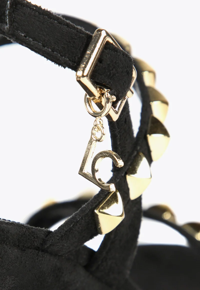 Lola Casademunt Black wedge sandals with golden studs