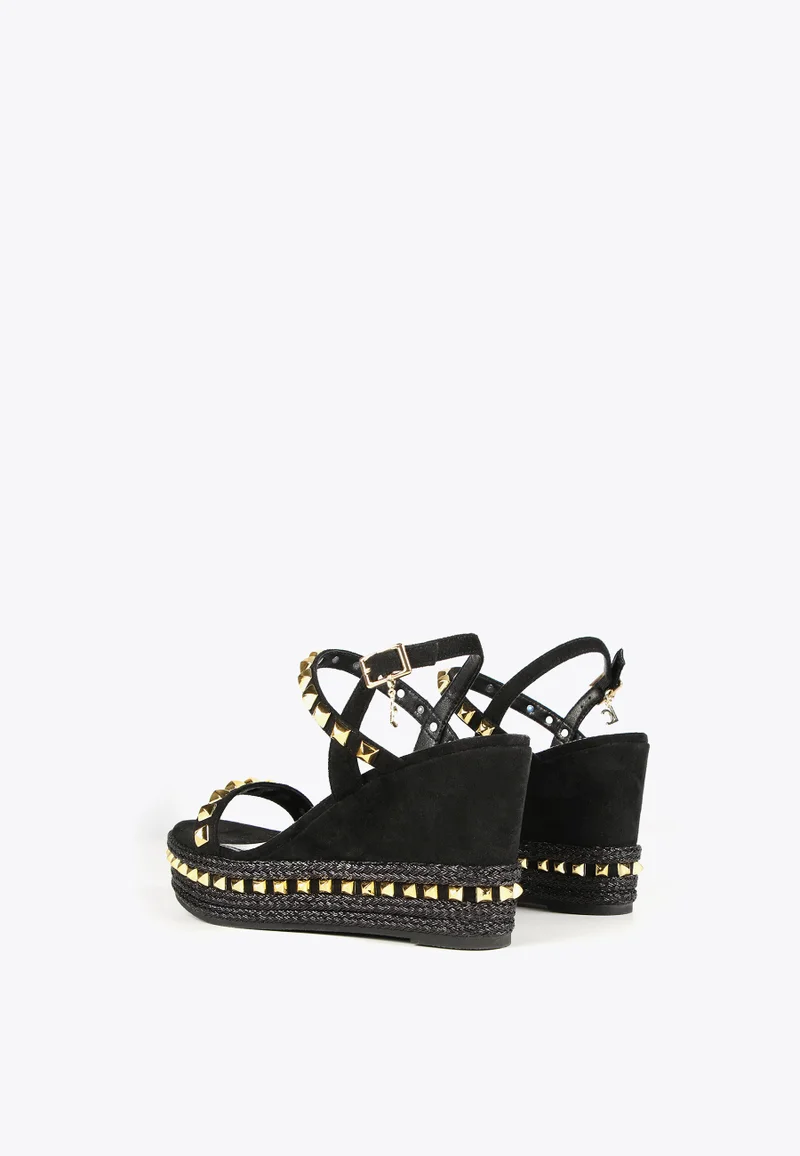 Lola Casademunt Black wedge sandals with golden studs