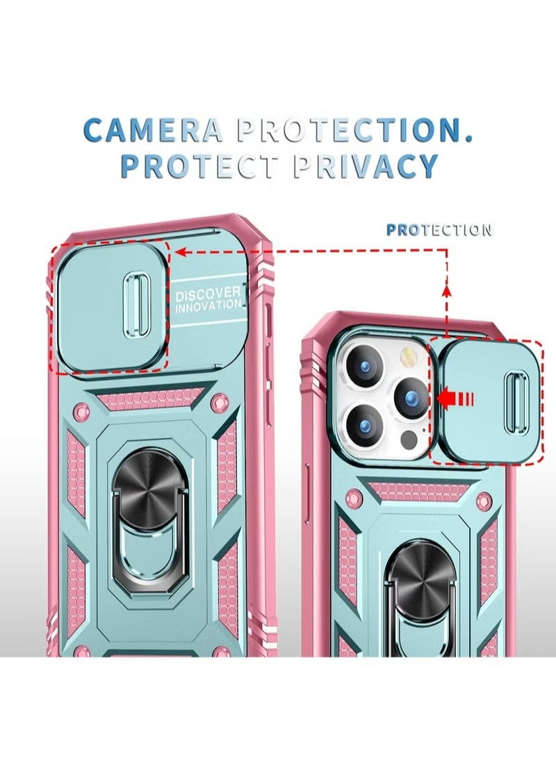 X-level iPhone 15 Pro Max Case Cover With 360° Rotate Magnetic Ring Kickstand Phone Holder And Slide Camera Len Cover Protector Anti-drop Anti-Scratch Anti-Dust Shockproof Protective Mobile Phone Accessory - Image 3