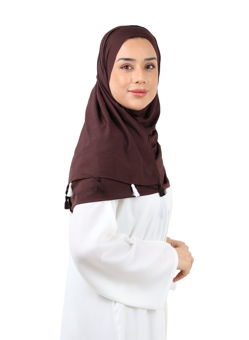 جميلة وشاح قطني مجعّد مع حواف شرّابات - بني داكن - Image 2