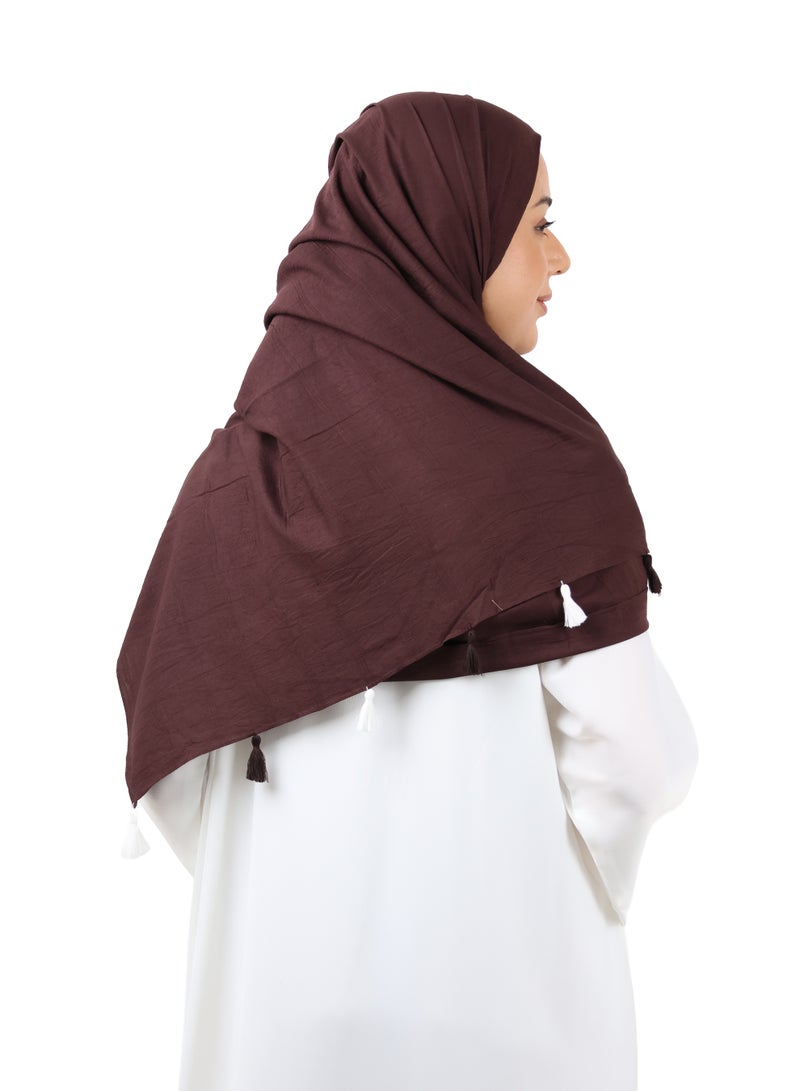 جميلة وشاح قطني مجعّد مع حواف شرّابات - بني داكن - Image 4